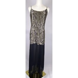 Ritmo di Perla Maxi Dress Womens Size 6 Black Gold Metallic Paisley Italian Glam